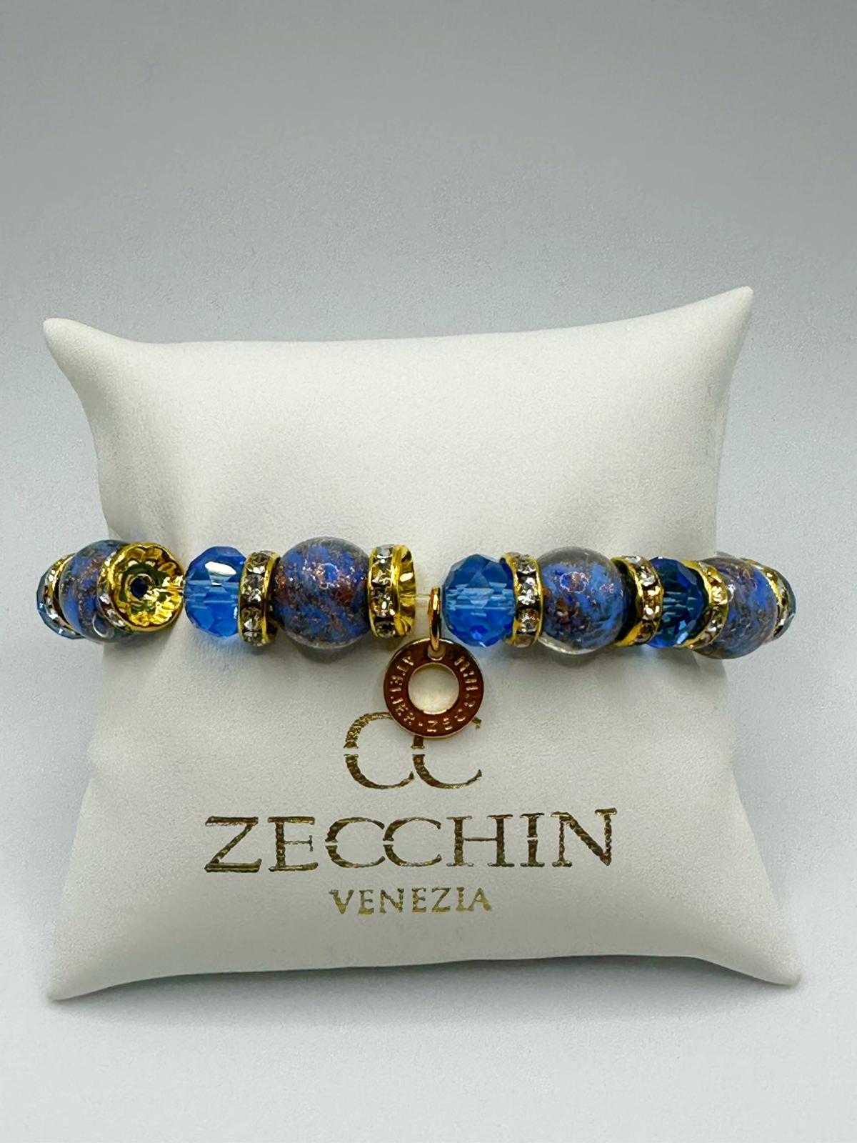 Bracciale Fenice con perle in vetro di Murano da 10 mm, colore blu